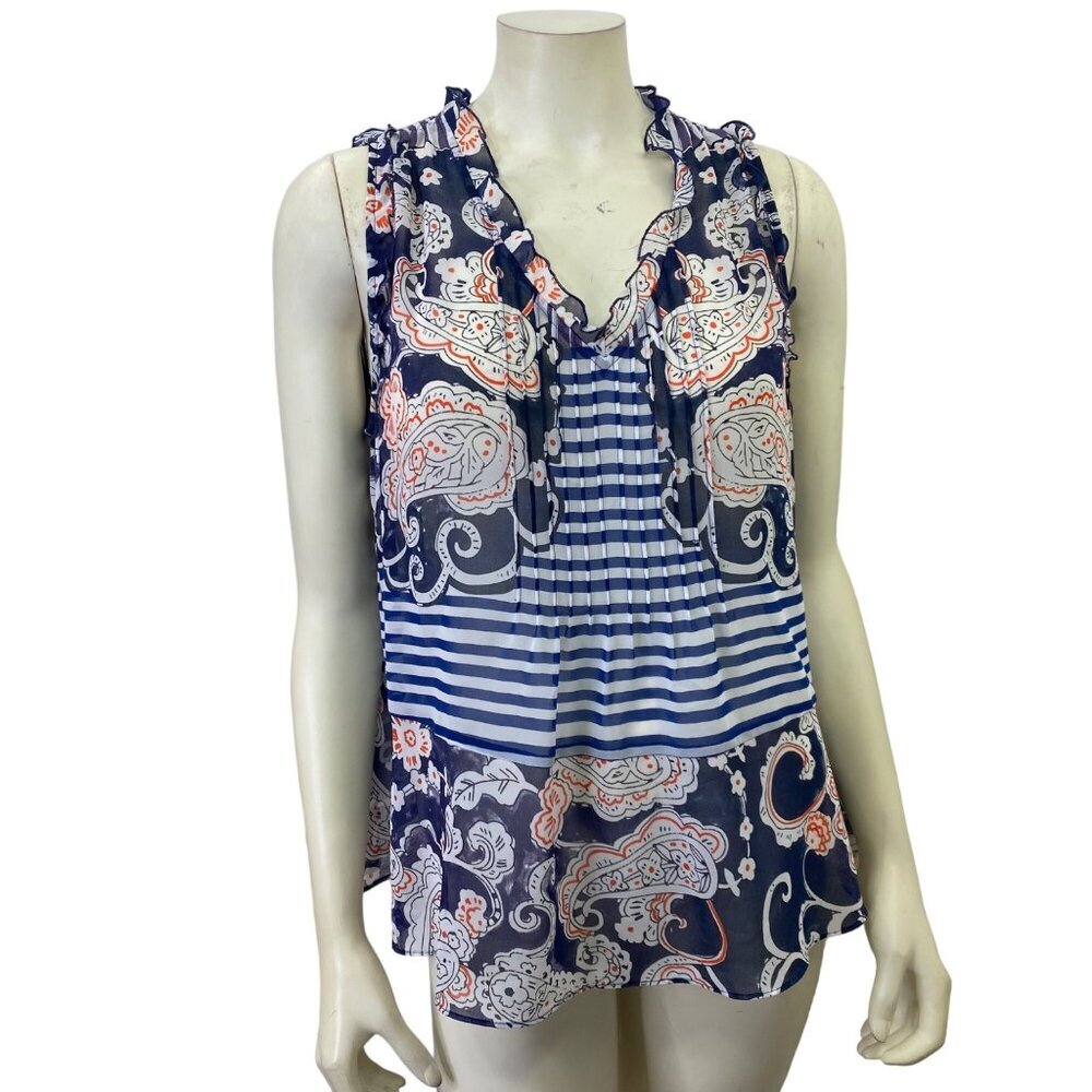 CABI SLEEVELESS‎ RUFFLE NECKLINE TOP SM
